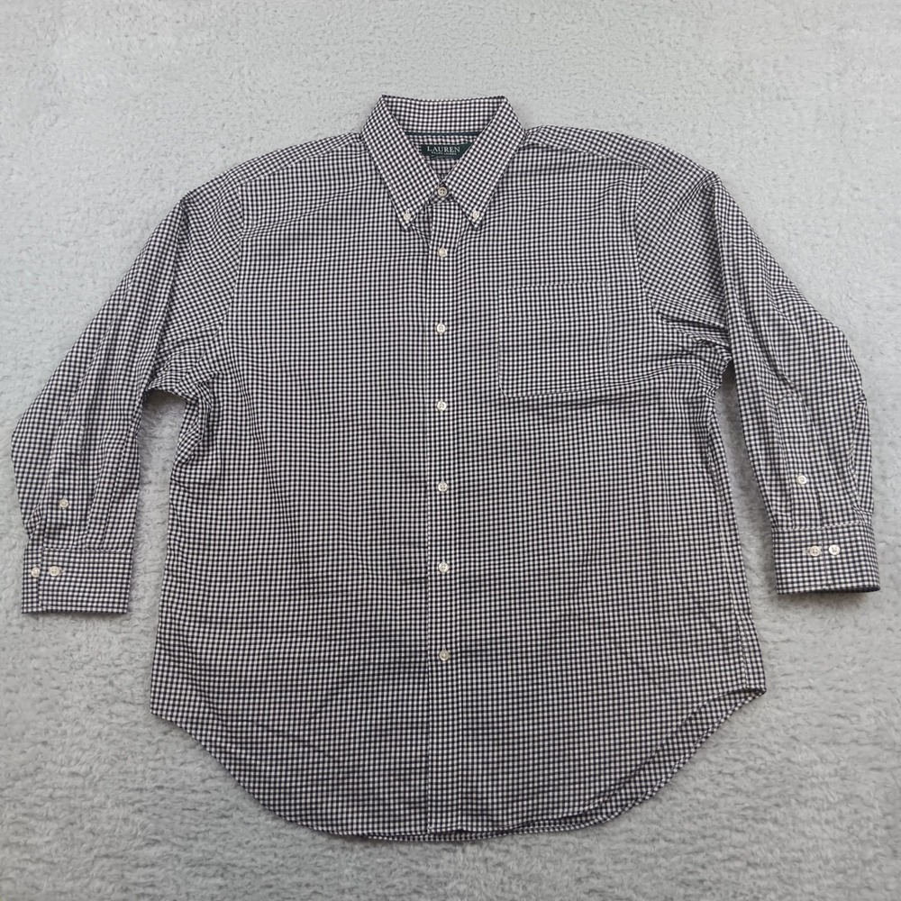 Lauren Ralph Lauren Button Down Classic Fit Mens 17.5 32/33 Black Gingham Check